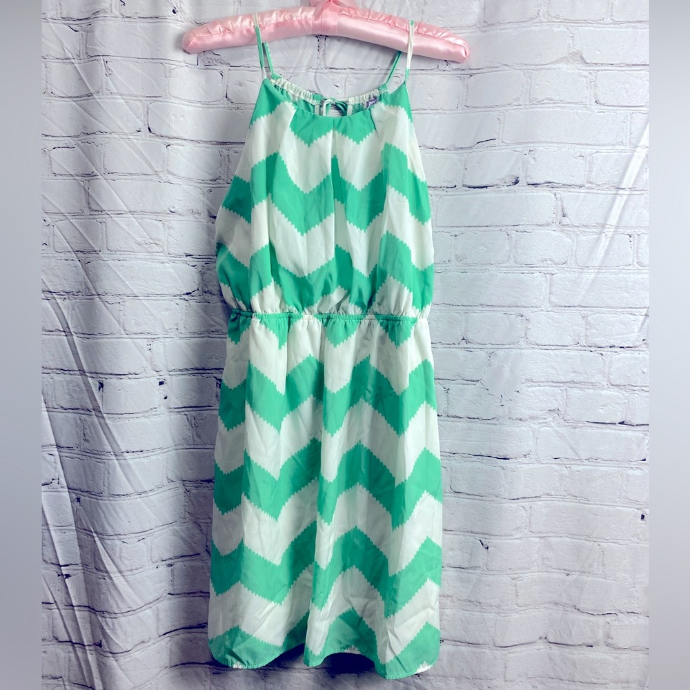 Mint Green and White Herringbone Dress. Size L